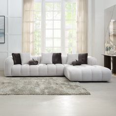 Manilla Ivory White Linen Sectional Sofa w/8 Pillows - Ornate Home Cotton Couch, Traditional Bedroom Furniture, White Sectional Sofa, Linen Sectional, Leather Living Room Furniture, Mirrored Bedroom Furniture, Modern Sectional Sofa, 2 Piece Sectional Sofa, Traditional Dining Rooms