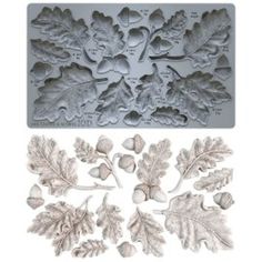 an assortment of leaves and acorns are shown in this molding kit,