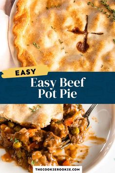 easy beef pot pie recipe on a white plate