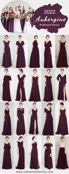 a collage of photos showing different styles of bridesmaid gowns and dresses