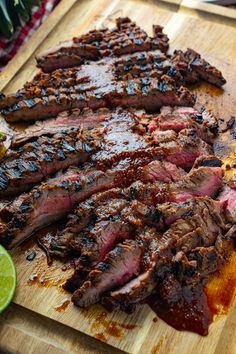 the steaks are cooked and ready to be eaten on the cutting board for consumption