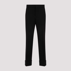 Gucci tailored black wool pants showcase a refined slim fit enhanced by a subtle Horsebit detail. Crafted for elegance, these trousers come with two front slash pockets, two back besom pockets, and a trendy turn-up hem for added sophistication.

- Composition: 100% Wool  
- Internal tape belt for a secure fit Gucci Cotton Pants For Workwear, Gucci Formal Pants For Women, Elegant Gucci Luxury Pants, Gucci Luxury Full-length Pants, Luxury Gucci Women's Bottoms, Black Wool Pants, Gucci Pants, Gucci Shop, Black Crane