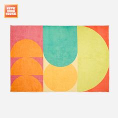 a rug with different colors and shapes on it