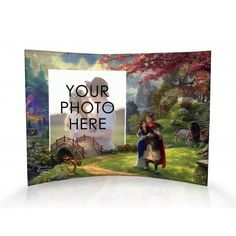 a curved photo frame with an image of two people in the park