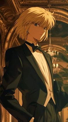 an anime character in a tuxedo and bow tie