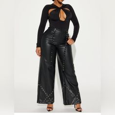 Trendy And Sophisticated Straight Leg High Waisted Pants Size: Large Faux Leather Fabric Is Stretchy Fashion Nova Pants, Faux Leather Fabric, Faux Leather Pants, Leather Fabric, High Waisted Pants, Fashion Nova, Pant Jumpsuit, Leather Pants, Straight Leg