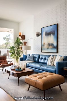 a living room filled with furniture and a painting on the wall