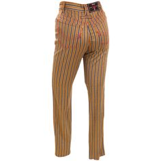 These stretch pants from vintage Jean Paul Gaultier are spectacular! The neutral base color is punctuated not only by the black and grey vertical striping but also by the contrasting red stitching along the seams and pockets. Gaultier Jean's label on back waist. Vintage Jean Paul Gaultier, Striped Jeans, Paul Gaultier, Stretch Pants, Neutral Color, Jean Paul, Jean Paul Gaultier, Vintage Jeans, Neutral Colors