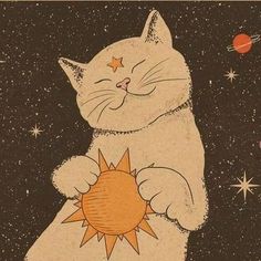 a drawing of a cat holding the sun in its paws