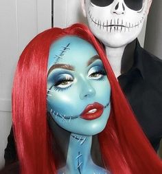 The Nightmare Before Christmas Sally Makeup, Jack And Sally Face Paint, Movie Character Makeup Ideas, Sally Nightmare Before Christmas Makeup Easy, Sally Nbc Makeup, Nightmare Before Christmas Makeup Ideas, Halloween Makeup Characters, Jack And Sally Makeup, Cool Halloween Makeup Creative