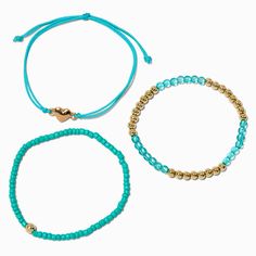 Claire's Heart Turquoise Seed Bead Bracelet Set - 3 Pack Trendy Turquoise Friendship Bracelets With Round Beads, Turquoise Jewelry With Letter Beads For Friendship, Adjustable Turquoise Beaded Bracelets With Heart Beads, Casual Gold Bracelets With Heart Beads, Casual Gold Bracelet With Heart Beads, Trendy Turquoise Stretch Bracelet With Letter Beads, Trendy Turquoise Jewelry With Letter Beads, Turquoise Bracelets With Tiny Beads For Gifts, Adjustable Stackable Turquoise Friendship Bracelets