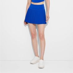 Women's Game Day Pleated Skort - Joylab Blue Small Nwt Athleisure Tennis Skirt Mid-Rise Pleated Skort Built-In Shorts Stretchy Fabric With Lining Athletic Fit Pull-On Style Recycled Polyester Product Details This Pleated Skort From Joylab In An Athletic Fit Is Designed With Built-In Fitted Shorts To Offer Additional Coverage. The Midweight Flexible Fabric With Soft Lining Lends Comfort And Freedom Of Movement Through Any Activity, While The Pull-On Style Allows For Easy Wear. Pair With A Range O Casual Pleated Skirt For Sports In Summer, Casual Summer Pleated Skirt For Sports, Blue High-waisted Stretch Tennis Skirt, Casual Spring Sports Pleated Skirt, Blue Stretch Mini Pleated Skirt, Blue Stretch Pleated Tennis Skirt, Stretch Blue Pleated Tennis Skirt, Blue Stretch Pleated Mini Skirt, Blue Sporty Stretch Mini Skirt