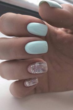 nail design wedding light blue and trendy silver foil effect nail_addict Cute Nail, Nails Blue, Nail Design Ideas, Dream Nails, Fancy Nails, Short Acrylic Nails, Square Nails