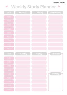 a pink and gray weekly planner with the words,'week study planner'on it