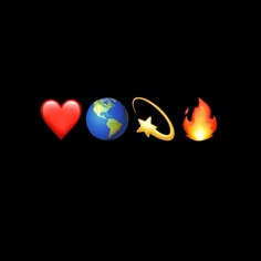 the earth, fire and love symbol are on display in front of a black background