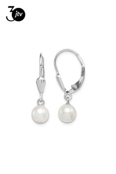 Rhodium over sterling silver polished and textured dangle earrings with 6-7mm white round freshwater cultured pearls and leverback clasps. Measures approximately 1/1"L x 1/4"W. School Jewelry, Popular Jewelry, Freshwater Cultured Pearls, Cultured Pearls, Turquoise Jewelry, Jewelry Making Beads, Online Jewelry, Pendant Jewelry, Ring Earrings