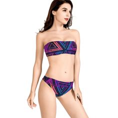 Dive into geometric sophistication with our Triangular Prism Women's Two Piece Bandeau Strapless Bikini Swimsuit. Featuring a sleek triangular prism print, this swimsuit embodies modern elegance and style. The strapless bandeau design offers a secure fit, perfect for lounging by the pool or catching waves at the beach. Make a statement with this chic and unique ensemble that combines comfort with contemporary flair. Elevate your beachwear collection with our Triangular Prism Bandeau Strapless Bi Triangular Prism, Trendy Bikinis, Beachwear Collection, Strapless Bandeau, Silhouette Machine, Modern Elegance, High Cut, Air Dry, At The Beach