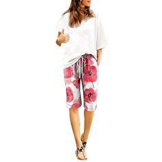 Women Floral Print Summer High Waisted Prints Plus Size Shorts Lacing Beach Cotton Linen Pants Workout Pocket Lounge Five Point Pants Features: MaterialIt is made of high quality materials,durable enought for your daily wearing,and very suitable for wearing against the skin in summer FeaturesElastic waist,breathable,Two side pockets,loose and casual style. StyleStylish and make you more attractive. Independence day print suitable for holiday. Occasions For daily wear,sports,relaxation and leisur