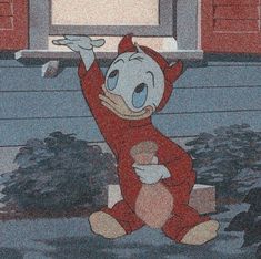 an image of a cartoon character that appears to be waving at someone in the background