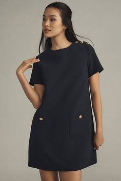 English Factory Short-Sleeve Crew-Neck Shift Mini Dress Black Shift Dress Outfit, Shift Dress Outfit, Black Shift Dress, Shift Mini Dress, Blue Shift Dress, English Factory, Shift Dress Black, Mini Shift Dress, Shift Dress