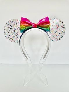 Disney Ears Resin, Rainbow Confetti, Rainbow Bow, Betty Boop Cartoon, Jewel Colors, Cruise Outfits, Mickey Mouse Ears, Rainbow Color, Mickey Ears