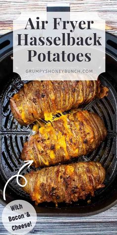 air fryer hasselback potatoes on the grill with bacon and cheddar cheese