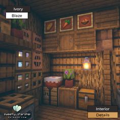 an image of a minecraft room with pictures on the wall and boxes around it