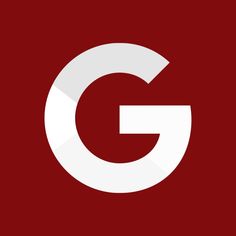 the letter g on a red background with white letters and an arrow in the middle