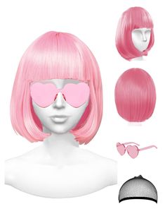 PRICES MAY VARY. ❤️【Featured Colorful Wigs】 you will receive 1 X bob wig + 1 X party glasses in different colors, enough to meet your various needs. These wigs with bangs would make you more eye-catching, we can hardly think of a more Instagrammable moment, wear it on and make a nice pose, share your good times with friends now! ❤️【Premium Material】 each colored wig is built around a lightweight and breathable netted cap, no shedding, tangling and odor. Each bachelorette wig is made of great pol Bachelorette Party Wigs, Light Pink Wig, Pink Bob Wig, Pink Wig With Bangs, Bangs Light, Pink Bob, Pink Wigs, Rainbow Wig, Sunglasses Pink