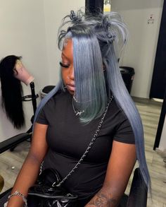 Grey Wig Hairstyles, Grey Wig Install, Exotic Wigs, Straight Wig Hairstyles Black Women, Wig Ponytail, Girly Hairstyles