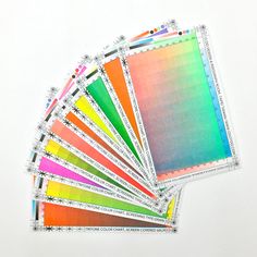 six different color swatches are arranged on top of each other, with one being colored