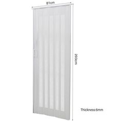 an image of a sliding door with measurements for the size and width in front of it