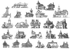 a bunch of houses that are drawn in black and white with the words architectural drawings on them