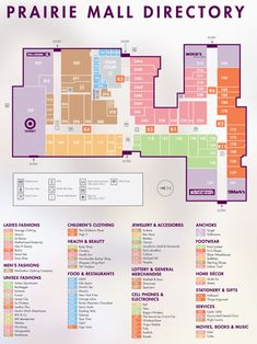 a map of the prairie mall directory with information about each building and its locations on it