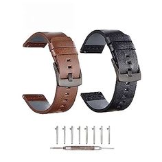 two different types of watches with screws and nails next to each other on a white background