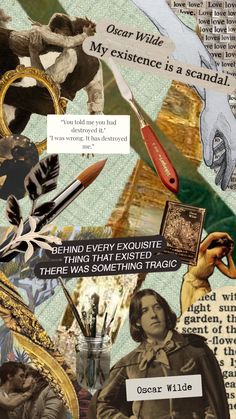 the collage has many different pictures and words on it, including an image of a woman's face