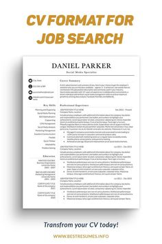 the cv format for job search is shown in this image, and it has an orange background