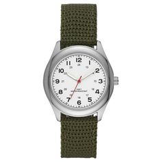 The George Men's analog watch features a white easy-read dial and a silvertone case, paired with a lightweight green nylon strap, perfect for your leisurely moments of relaxation. This timepiece combines functionality and style seamlessly, offering a look with the easy-read dial and silvertone case. The addition of the green nylon strap adds a touch of casual sophistication, making it an ideal accessory for your moments of downtime, where comfort meets modern design. Size: one size.  Color: Silv Casual Analog Watches, Casual White Everyday Watch, Casual Watch Accessories With Analog Display For Everyday Use, Casual Analog Watches For Everyday Use, Everyday Watch, Analog Watch, Olive Green, Time Piece, Silver Tone