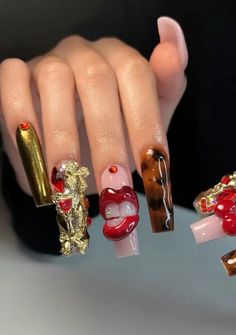 Junk Nails, Gel Nail Design, Types Of Nails, Gold Nails, Black Nails, French Nails, Red Nails