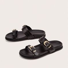 Gorgeous Brand New Black Slides With Gold Detail Multiple Sizes Similar To Zara Slides Zara Slides, Zara Sandals, Black Slides, Buckle Sandals, Zara Shoes, Zara Black, Sandals Summer, Gold Details, Zara Dresses