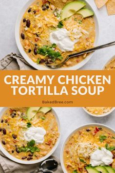 creamy chicken tortilla soup with avocado and sour cream