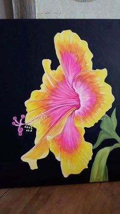 a painting of a yellow and pink flower