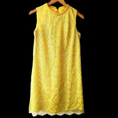 60s Mini In Bright Yellow Sleeveless Dress For Size Medium Satin Bottom Layer Gold Metallic Lace Top Layer With Scalloped Hem Rolled Satin Neckline Bust Darts Come Down From The Neckline -- Interesting! Metal Zipper Up The Back Very Good Condition - Never Worn Label: Paper Tag Says 13 37" Bust 34" Waist 38" Hips 34" Total Length 19" Zipper Item Is Cross Listed On Multiple Sites With Lots Of Viewers. Grab It Now If You Want It! Colors Vary With Lighting. We Ship With Insurance And Tracking, Pack Chic Mustard Sleeveless Mini Dress, Mustard Sleeveless Mini Dress For Party, Mustard Sleeveless Fitted Mini Dress, Mustard Sleeveless Party Dress, Sleeveless Mustard Dress For Party, Mod Sleeveless Mini Dress For Party, Sleeveless Mod Mini Dress For Party, Mod Style Sleeveless Mini Dress For Party, Retro Yellow Mini Dress For Party