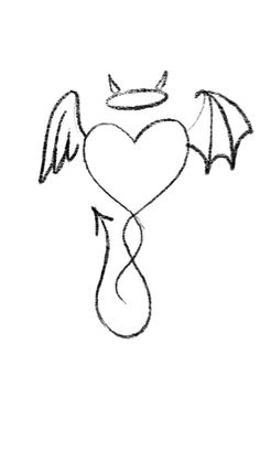 a drawing of an angel with wings and a heart in the shape of a dragon