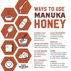 a poster with instructions on how to use manuka honey in the kitchen and cooking