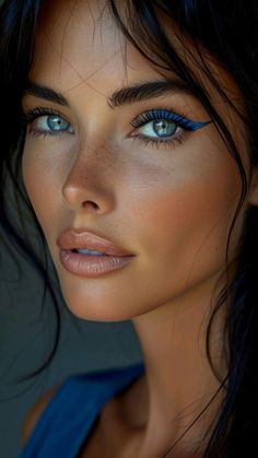 Aqua Makeup Look, Blue Eyeshadow Looks, Festival Make Up, Face Charts, Simple Makeup Tips, Summer Makeup Looks, Dewy Makeup, Dewy Skin