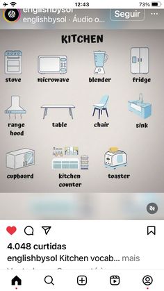 an image of kitchen icons on the app store's facebook page, which is displayed in english and spanish