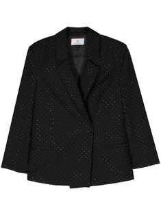 black rhinestone embellishment logo charm signature Eyelike motif peak lapels double-breasted press-stud fastening shoulder pads long sleeves two front welt pockets logo-jacquard lining twill weave Glamorous Long Sleeve Blazer For Work, Chic Embellished Blazer For Workwear, Glamorous Notch Lapel Blazer For Workwear, Tailored Embellished Blazer For Office, Chic Embellished Long Sleeve Blazer, Formal Long Sleeve Blazer With Rhinestones, Evening Blazer With Rhinestones And Long Sleeves, Chic Embellished Office Blazer, Elegant Long-sleeved Blazer With Rhinestones