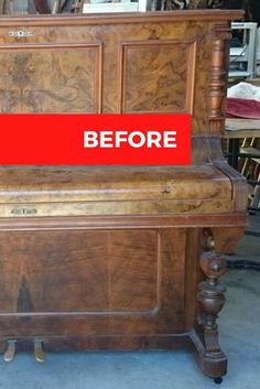 an old piano is being restored with new paint and woodwork to look like it has been