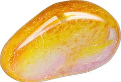 an orange and yellow object is shown on a white background with water drops all over it